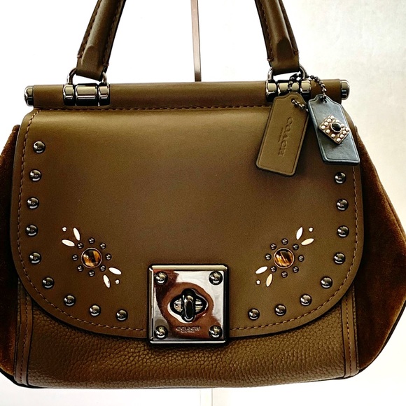 Coach Handbags - Rare Coach Green Leather suede jam detail tote